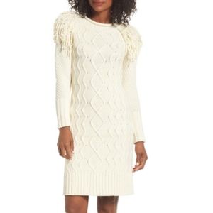 Eliza J Fringe shoulder cable sweater: sold out